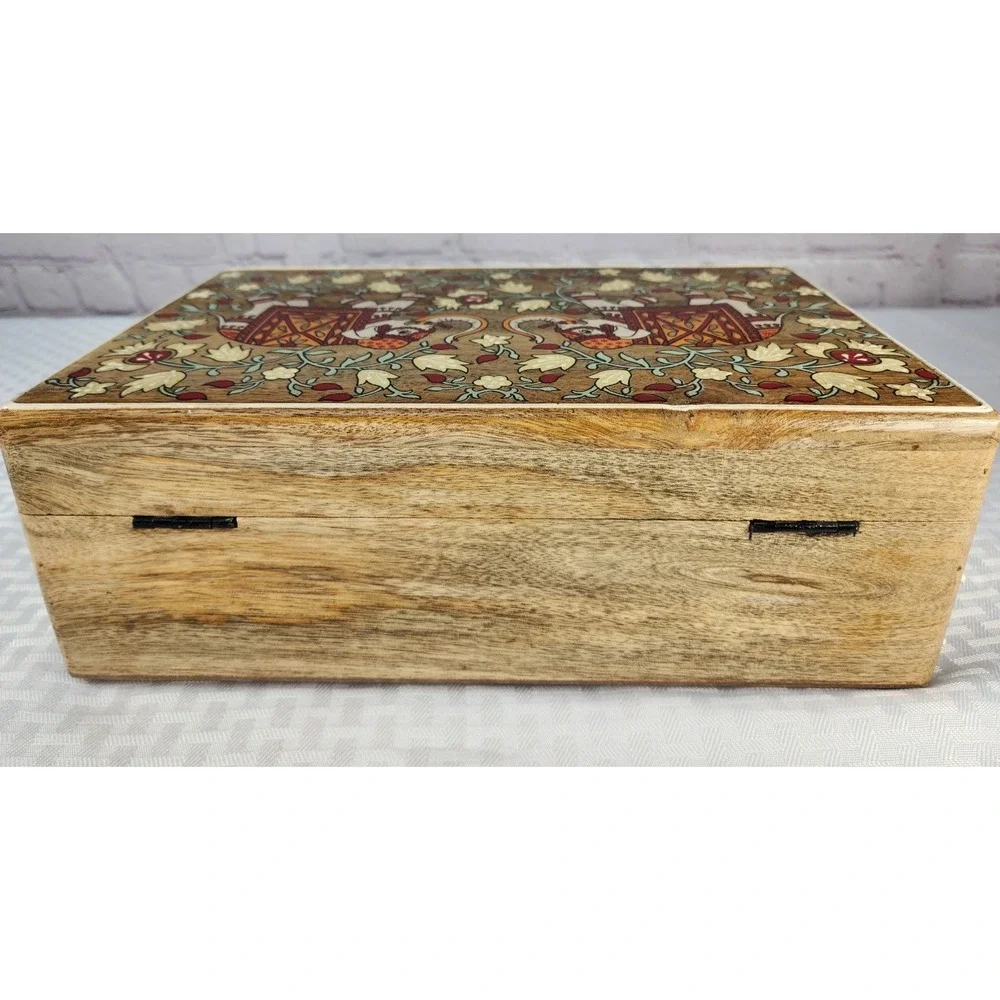 New Elephant Hand Painted Jewelry Box Treasure Chest Large Made In India Wood